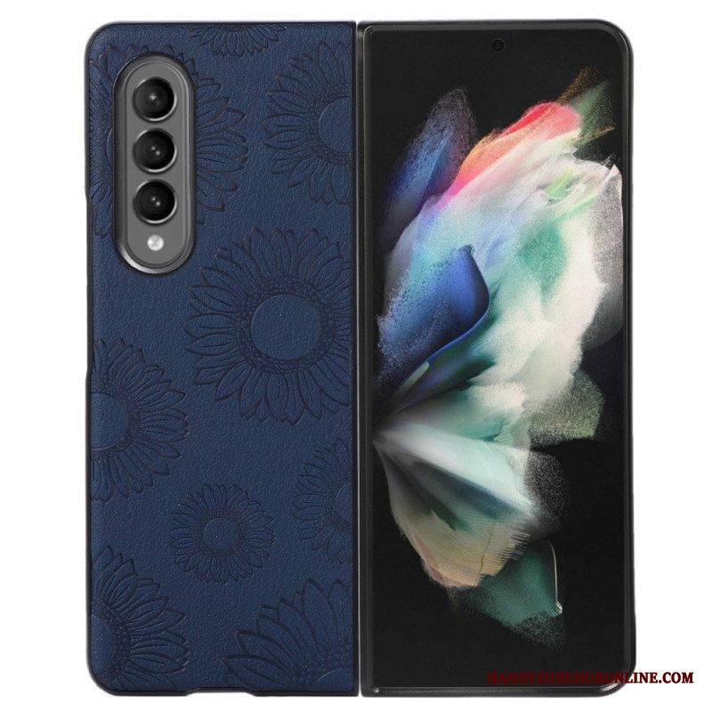 Kuori Samsung Galaxy Z Fold 4 Keinonahkapäällysteinen Auringonkukkakuvio