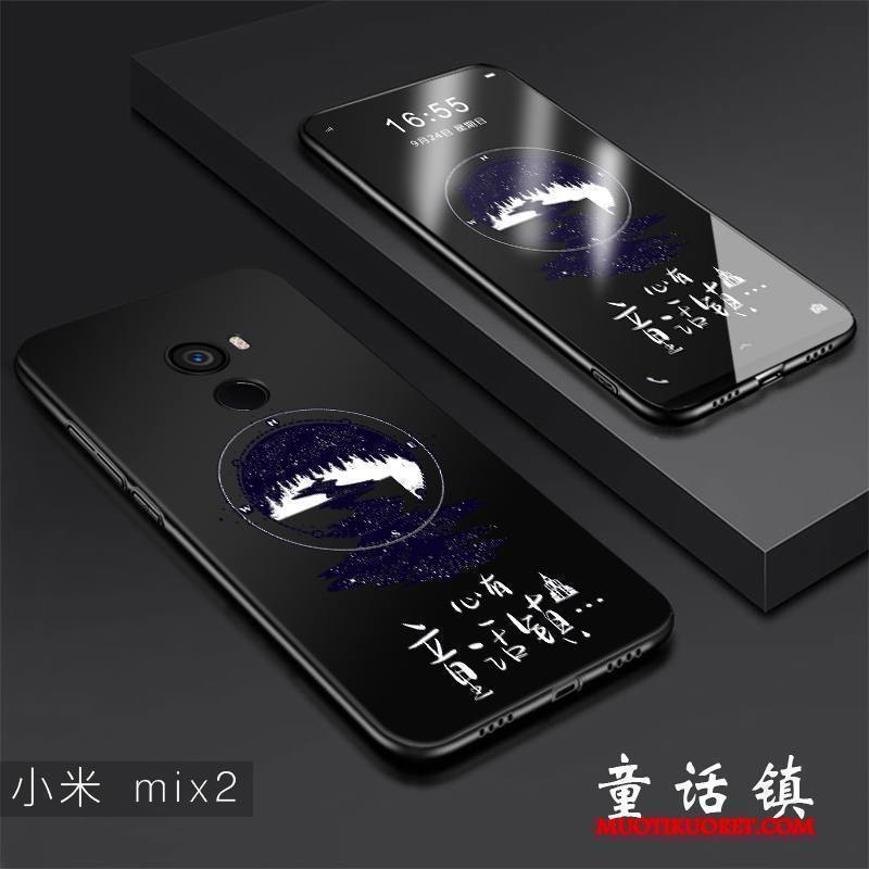 Mi Mix 2 Kuori Pieni Puhelimen Kuoret Suojaus Pesty Suede Persoonallisuus All Inclusive Musta