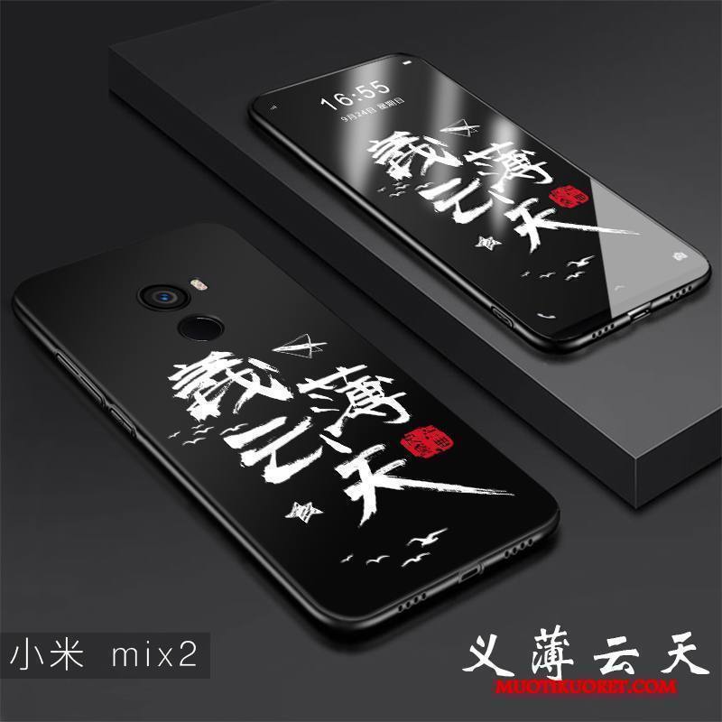 Mi Mix 2 Kuori Pieni Puhelimen Kuoret Suojaus Pesty Suede Persoonallisuus All Inclusive Musta