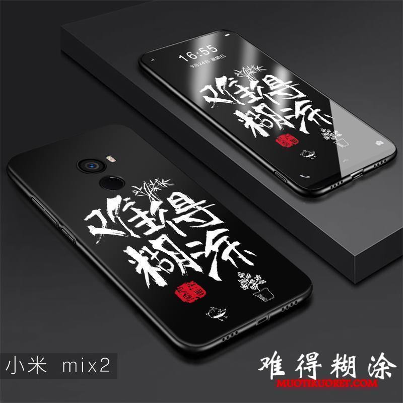 Mi Mix 2 Kuori Pieni Puhelimen Kuoret Suojaus Pesty Suede Persoonallisuus All Inclusive Musta