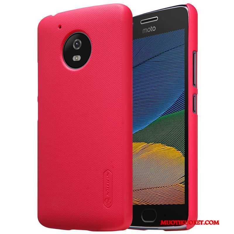 Moto G5 Puhelimen Suojaus Punainen Pesty Suede Kulta Kotelo Kuori