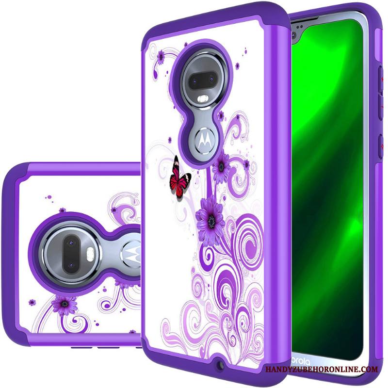 Moto G7 Kotelo Murtumaton Suojaus Kuori Nahka Robotti Violetti