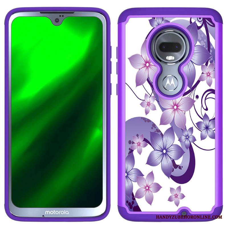 Moto G7 Kotelo Murtumaton Suojaus Kuori Nahka Robotti Violetti