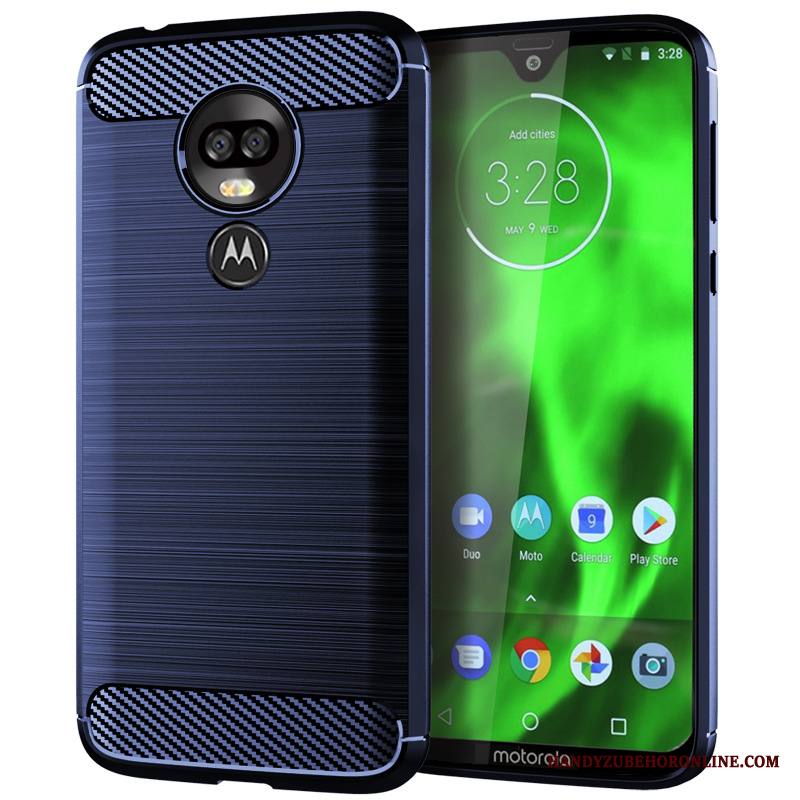 Moto G7 Plus Kuori Suojaus Johdin Kukkakuvio Kotelo Pehmeä Neste Silikoni Sininen