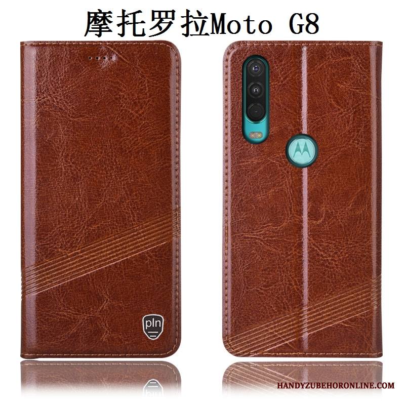 Moto G8 Kuori Murtumaton Puhelimen Kuoret Suojaus Punainen Aito Nahka Kotelo All Inclusive