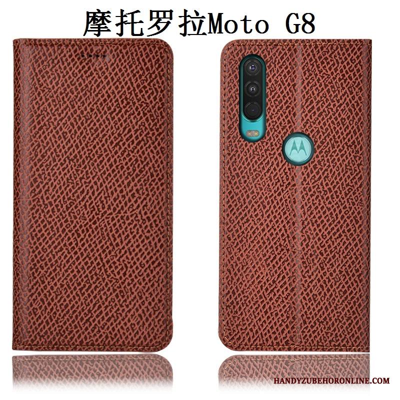 Moto G8 Kuori Musta Murtumaton Aito Nahka Puhelimen Kuoret Nahkakotelo Kukkakuvio