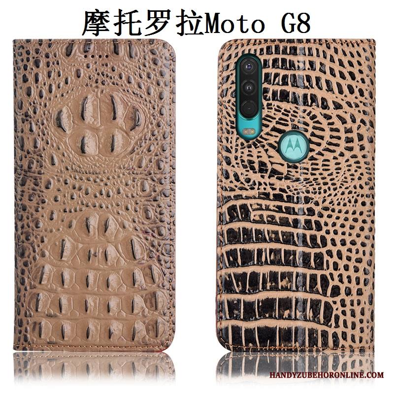 Moto G8 Kuori Nahkakotelo Musta Murtumaton Puhelimen Kuoret Aito Nahka