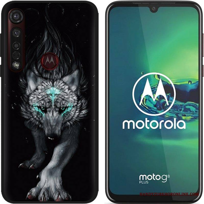 Moto G8 Plus Kuori Jauhe Pu Musta Luova Hyvä Myynti Sarjakuva Kotelo