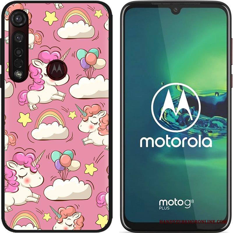 Moto G8 Plus Kuori Jauhe Pu Musta Luova Hyvä Myynti Sarjakuva Kotelo