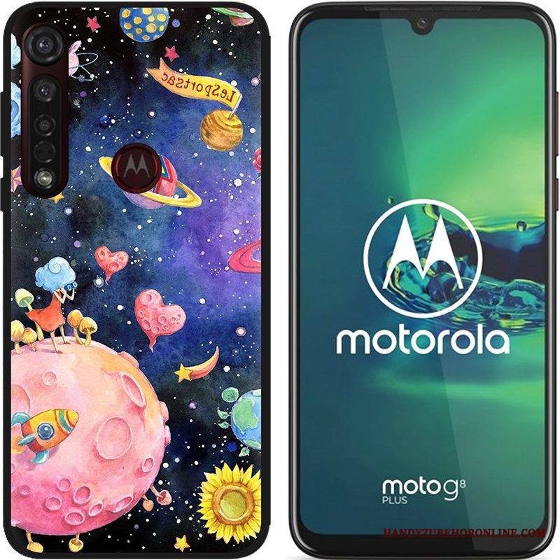 Moto G8 Plus Kuori Jauhe Pu Musta Luova Hyvä Myynti Sarjakuva Kotelo