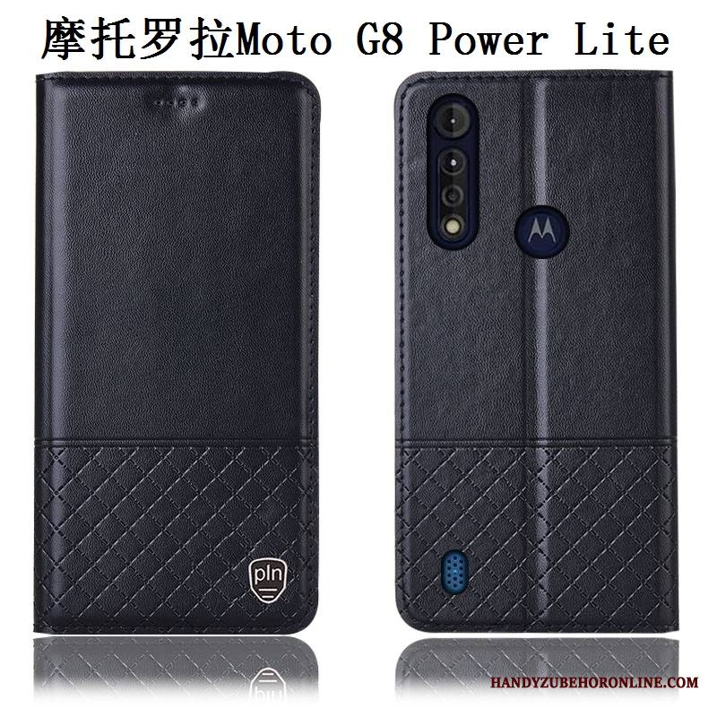 Moto G8 Power Lite Kuori Murtumaton Aito Nahka Puhelimen Kuoret Sininen Nahkakotelo