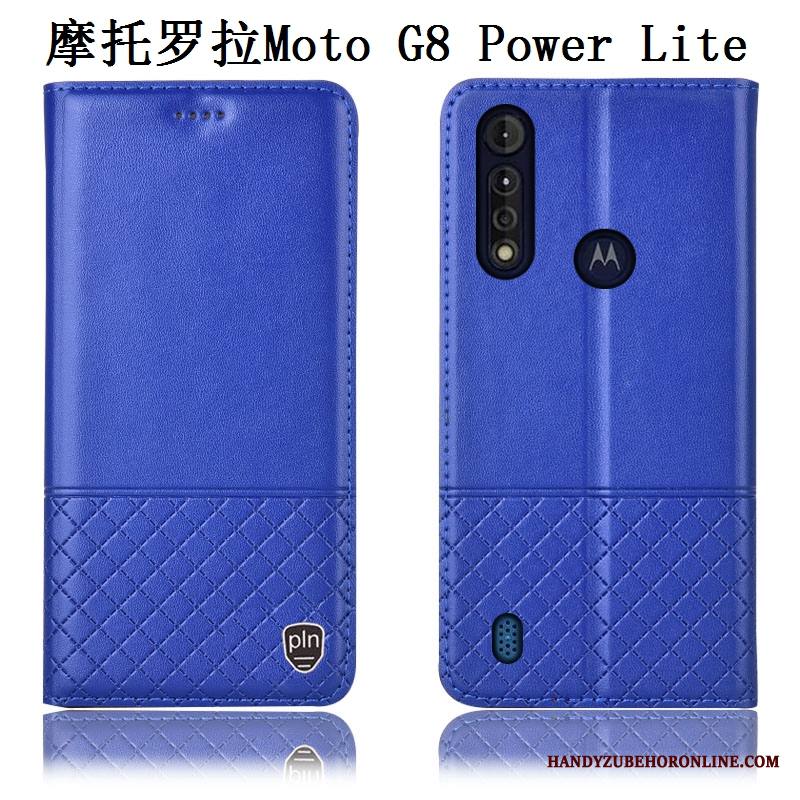 Moto G8 Power Lite Kuori Murtumaton Aito Nahka Puhelimen Kuoret Sininen Nahkakotelo