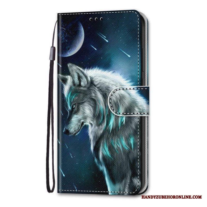 Nahkakotelo Samsung Galaxy M53 5G Suojaketju Kuori Lanyard Wolf