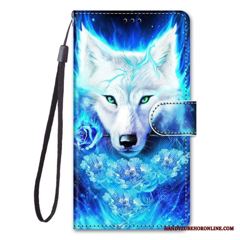 Nahkakotelo Samsung Galaxy M53 5G Suojaketju Kuori Lanyard Wolf