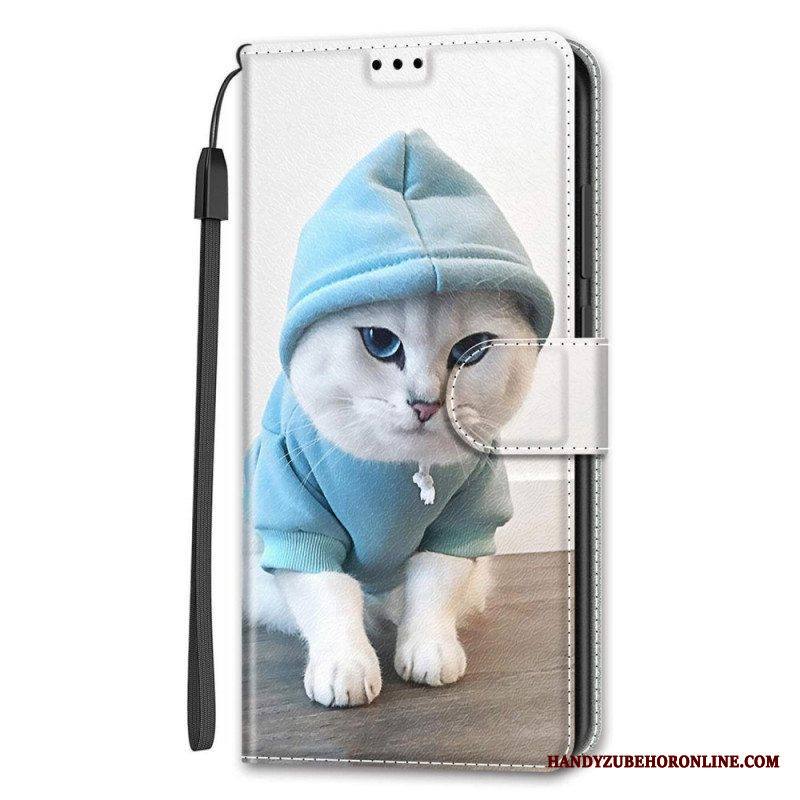 Nahkakotelo Samsung Galaxy S22 Ultra 5G Suojaketju Kuori Thong Cat Fan