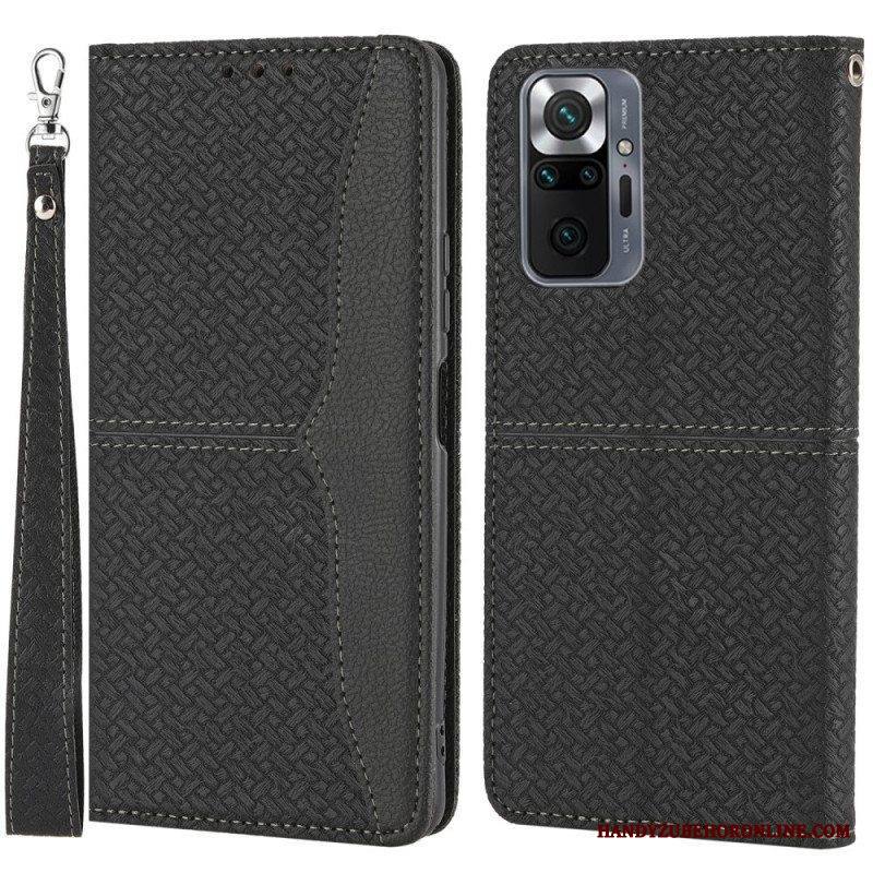 Nahkakotelo Xiaomi Redmi Note 10 Pro Suojaketju Kuori Strappy Woven Leather Style