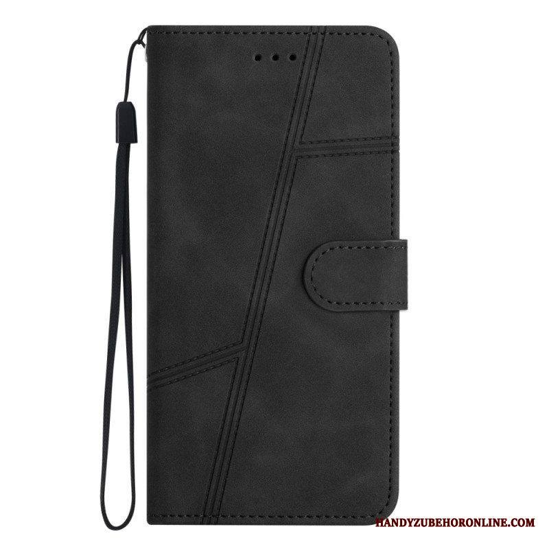 Nahkakotelo Xiaomi Redmi Note 12 5G Suojaketju Kuori Strappy Geometric Leather Style