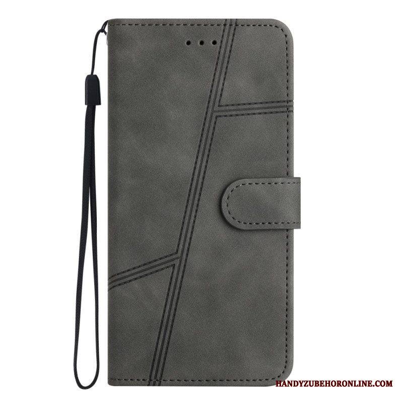 Nahkakotelo Xiaomi Redmi Note 12 5G Suojaketju Kuori Strappy Geometric Leather Style