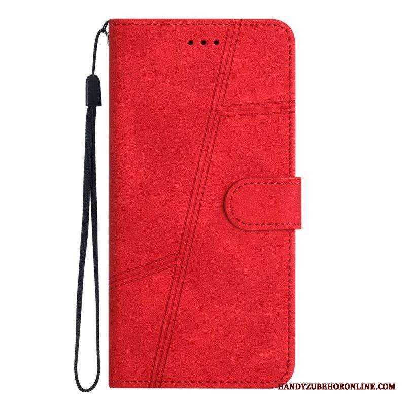 Nahkakotelo Xiaomi Redmi Note 12 5G Suojaketju Kuori Strappy Geometric Leather Style