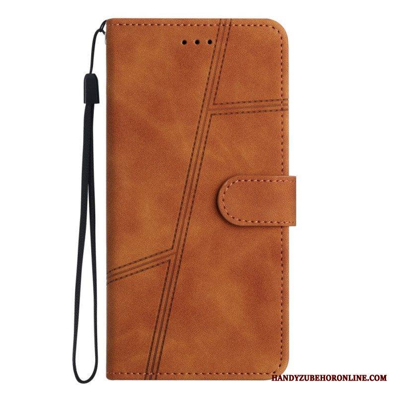 Nahkakotelo Xiaomi Redmi Note 12 5G Suojaketju Kuori Strappy Geometric Leather Style