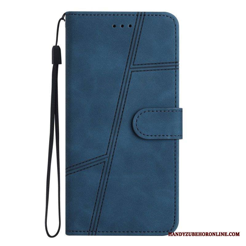 Nahkakotelo Xiaomi Redmi Note 12 5G Suojaketju Kuori Strappy Geometric Leather Style