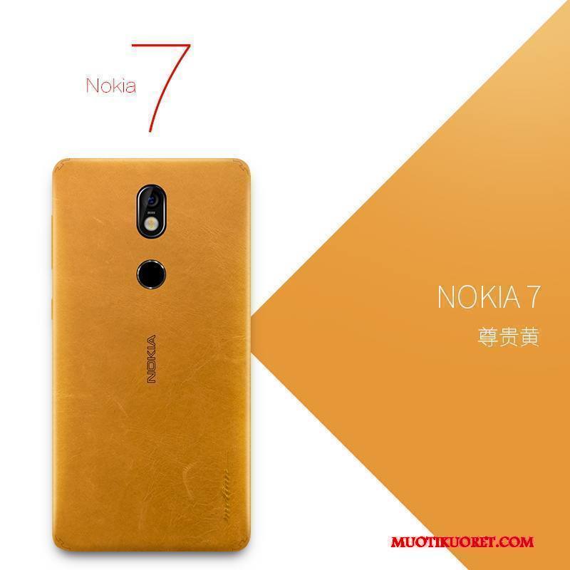 Nokia 7 Kuori Suojaus Aito Nahka Ultra Musta Ohut All Inclusive Luova