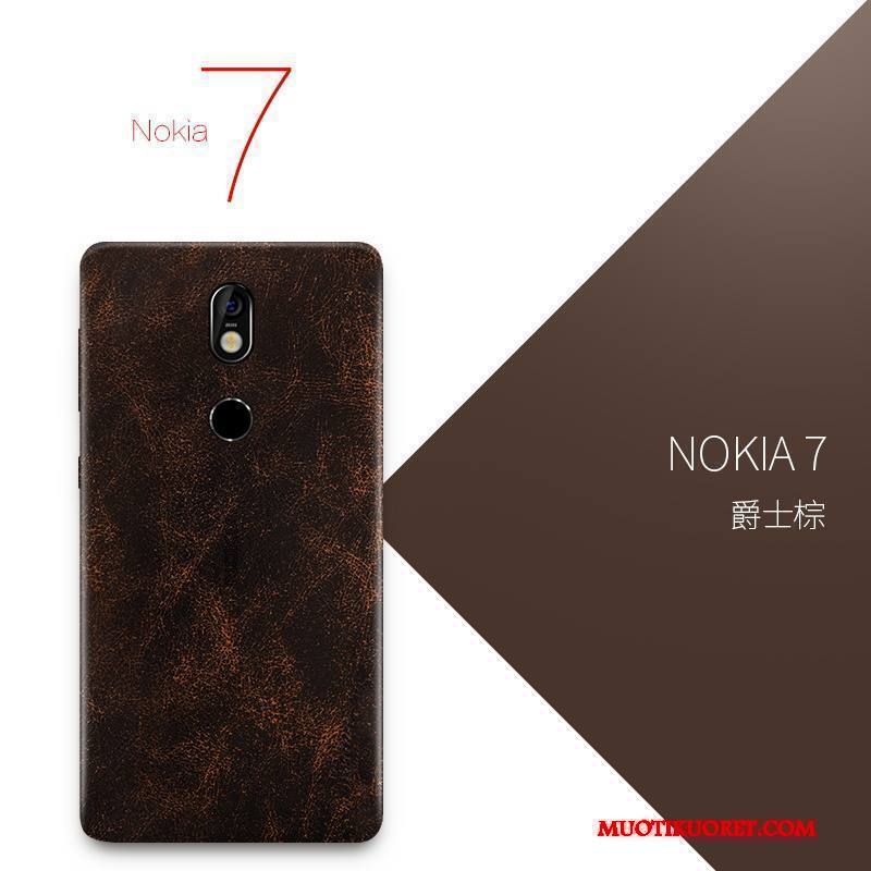 Nokia 7 Kuori Suojaus Aito Nahka Ultra Musta Ohut All Inclusive Luova