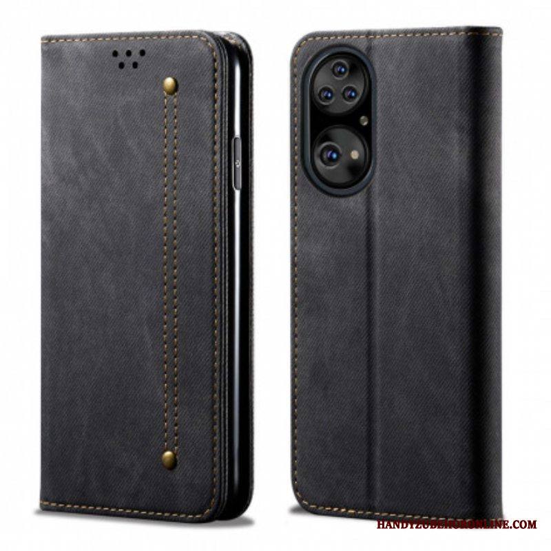 Puhelinkuoret Huawei P50 Pro Kotelot Flip Faux Leather Jeans Texture