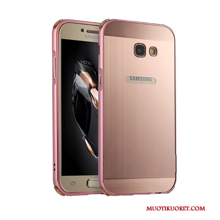 Samsung Galaxy A5 2017 Kuori Pinkki Metalli Kotelo Suojaus Kukkakuvio Murtumaton Kulta