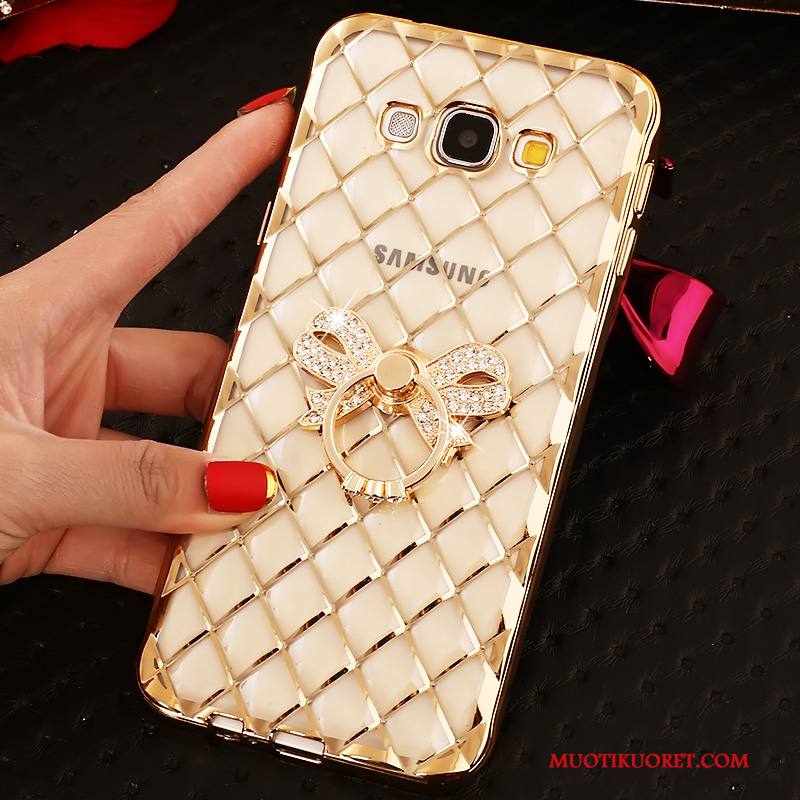 Samsung Galaxy A7 2015 Kuori Läpinäkyvä Kotelo Suojaus Kulta Pehmeä Neste Rhinestone Inlay