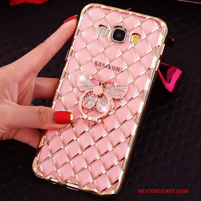 Samsung Galaxy A7 2015 Kuori Läpinäkyvä Kotelo Suojaus Kulta Pehmeä Neste Rhinestone Inlay