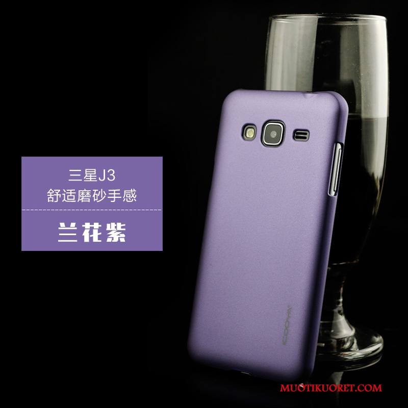 Samsung Galaxy J3 2016 Kuori Puhelimen Pesty Suede Suojaus Tähti Violetti Kotelo Murtumaton