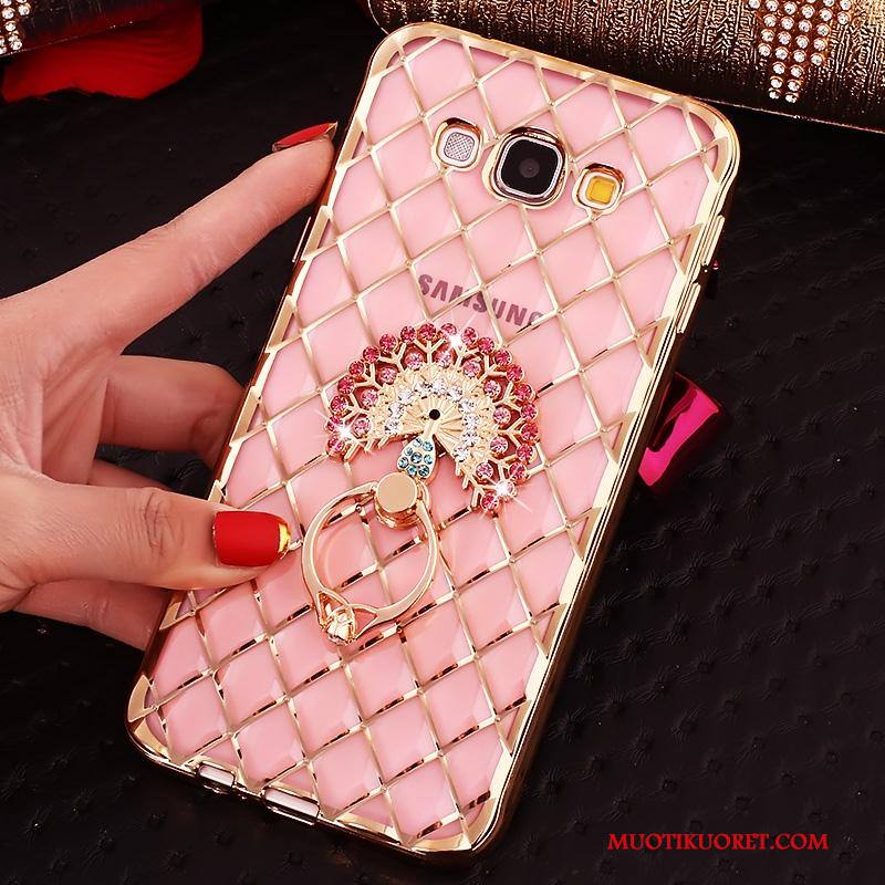 Samsung Galaxy J7 2016 Kuori Rengas Strassi Pinkki Rhinestone Inlay Suojaus Niitti Kotelo