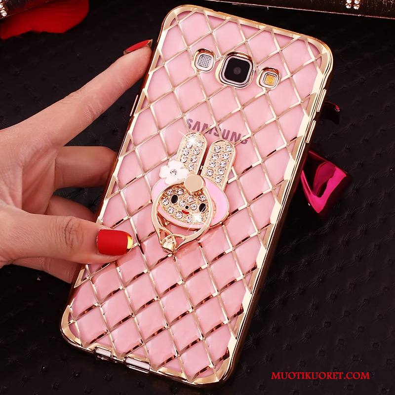 Samsung Galaxy J7 2016 Kuori Rengas Strassi Pinkki Rhinestone Inlay Suojaus Niitti Kotelo