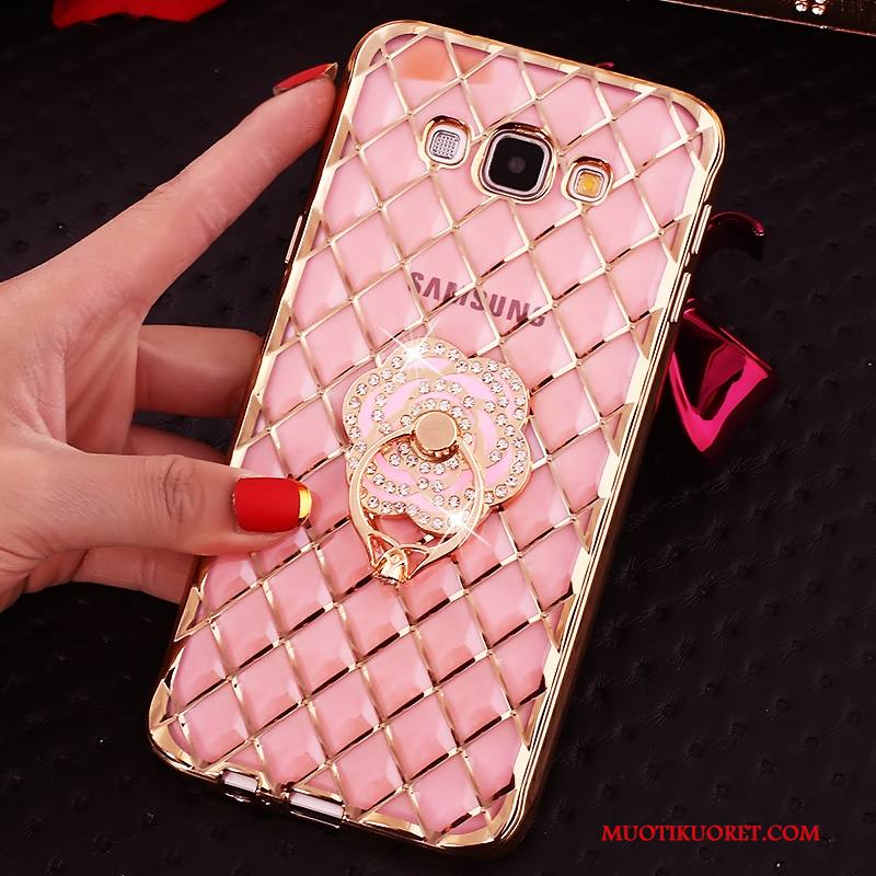 Samsung Galaxy J7 2016 Kuori Rengas Strassi Pinkki Rhinestone Inlay Suojaus Niitti Kotelo