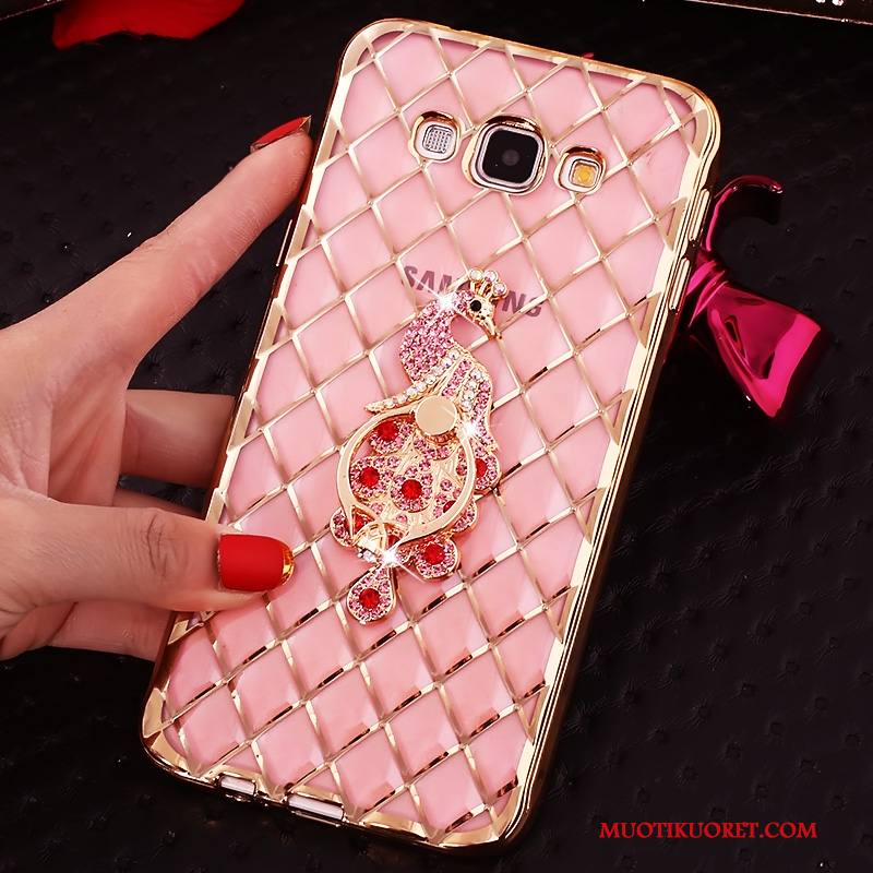 Samsung Galaxy J7 2016 Kuori Rengas Strassi Pinkki Rhinestone Inlay Suojaus Niitti Kotelo