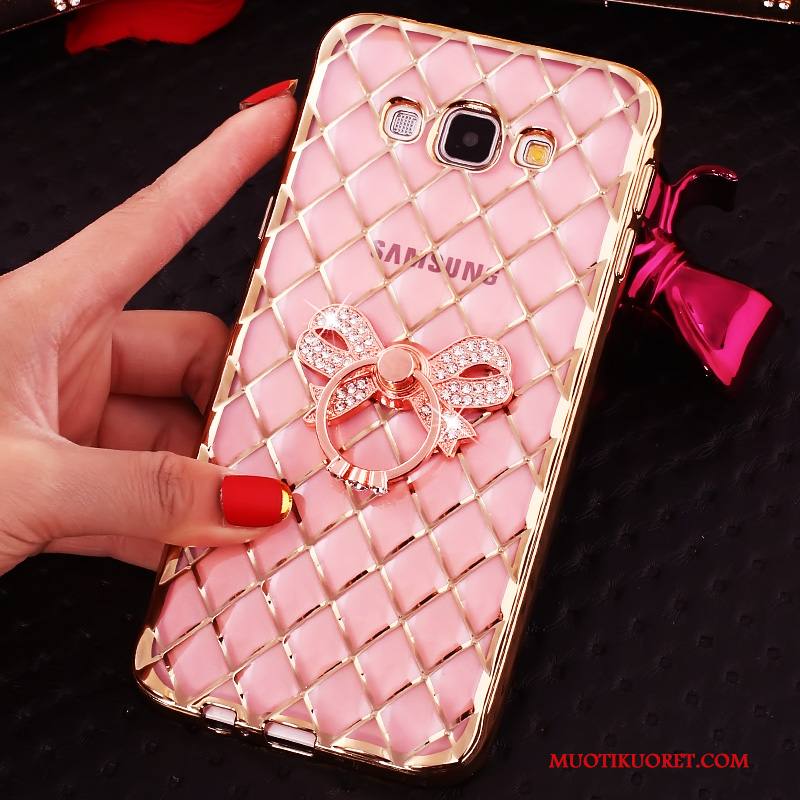 Samsung Galaxy J7 2016 Kuori Rengas Strassi Pinkki Rhinestone Inlay Suojaus Niitti Kotelo