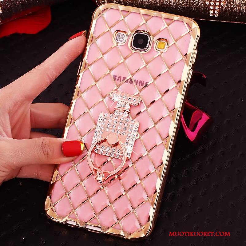 Samsung Galaxy J7 2016 Kuori Rengas Strassi Pinkki Rhinestone Inlay Suojaus Niitti Kotelo