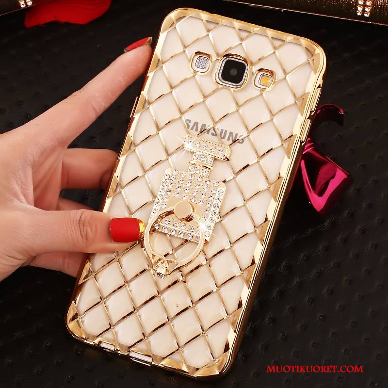 Samsung Galaxy J7 2016 Kuori Rengas Strassi Pinkki Rhinestone Inlay Suojaus Niitti Kotelo