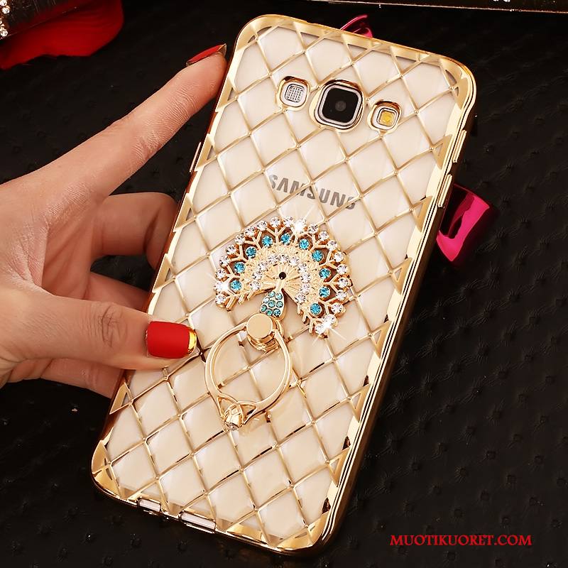 Samsung Galaxy J7 2016 Kuori Rengas Strassi Pinkki Rhinestone Inlay Suojaus Niitti Kotelo