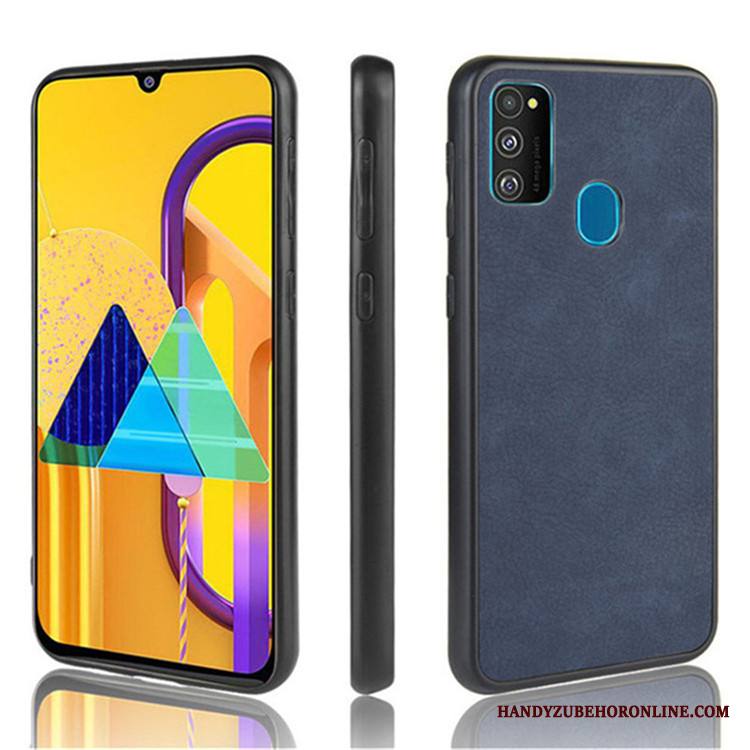 Samsung Galaxy M30s Kova Suojaus Musta Nahka Kotelo Kuori Puhelimen