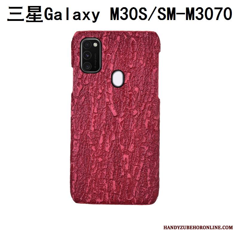 Samsung Galaxy M30s Kuori Puhelimen Aito Nahka Takakansi Harmaa Kotelo Muokata Puu