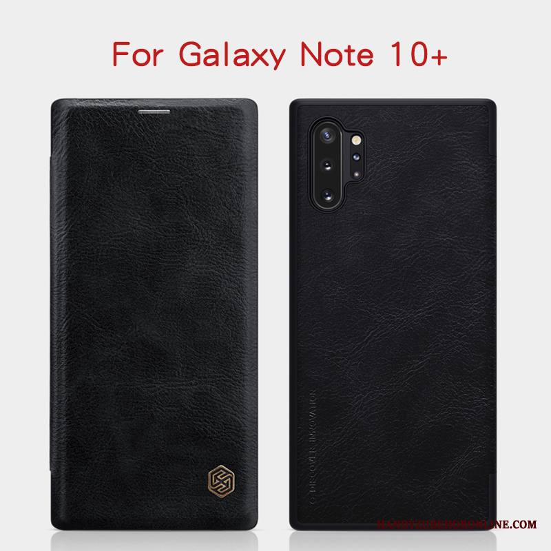 Samsung Galaxy Note 10+ Kuori Nahkakotelo Kulta Tähti Musta Puhelimen