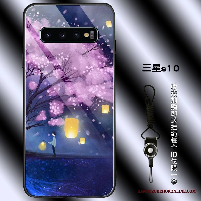 Samsung Galaxy S10 Kuori Lasi Persoonallisuus Silikoni Murtumaton Kotelo Suojaus Kirsikka