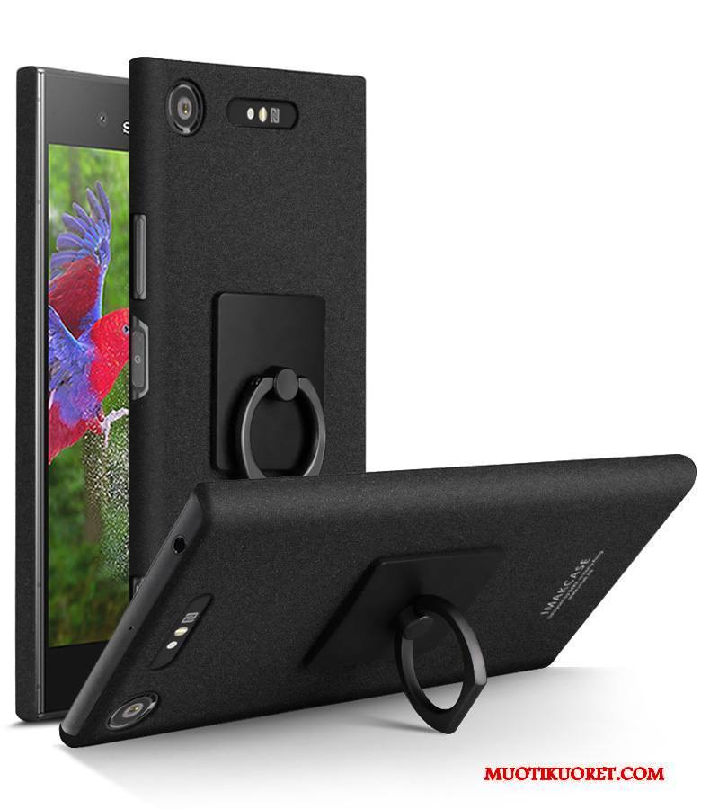 Sony Xperia Xz1 Compact Kova Kotelo Pesty Suede Murtumaton Puhelimen Kuori Musta