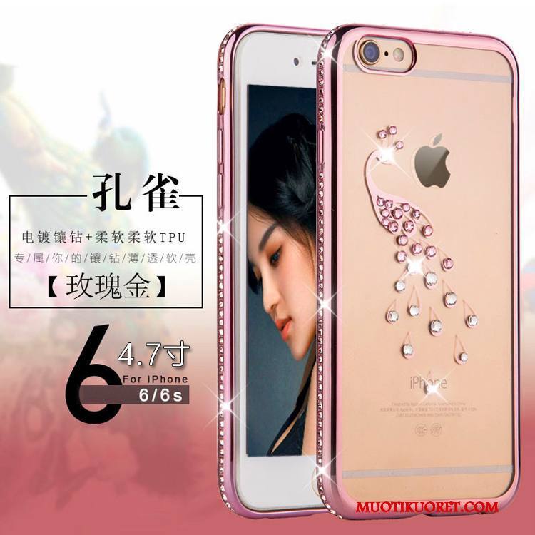 iPhone 6/6s Kuori Strassi Ylellisyys Kulta Puhelimen Kuoret Läpinäkyvä Rhinestone Inlay Pinkki