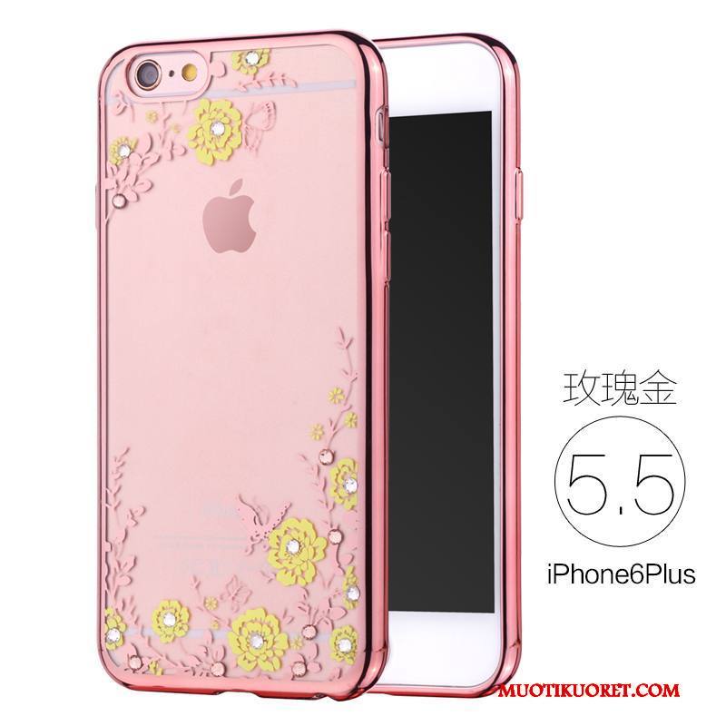 iPhone 6/6s Plus Ylellisyys Murtumaton Silikoni Pinkki Kuori Kulta Strassi