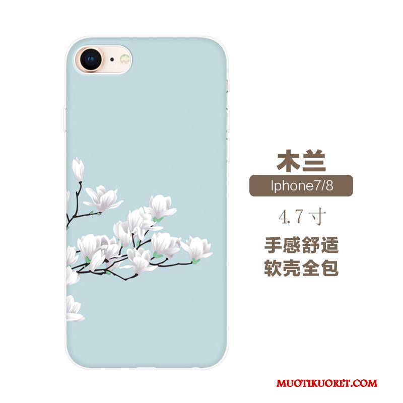 iPhone 7 Kohokuviointi Kuori Silikoni All Inclusive Tide-brändi Sininen Kukkia