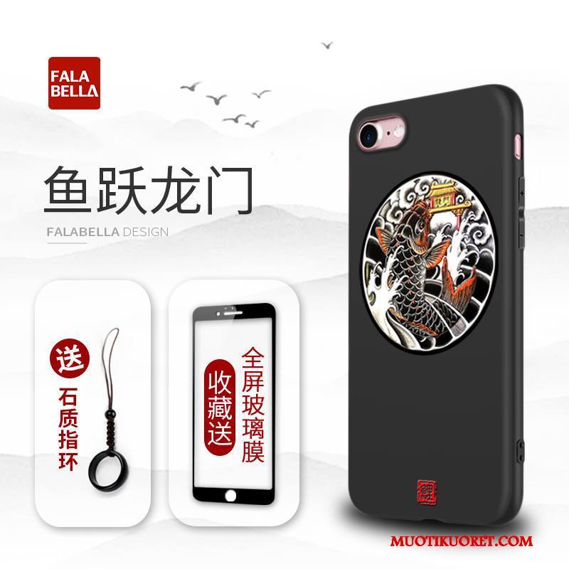 iPhone 7 Kuori Uusi Pehmeä Neste All Inclusive Kiinalainen Tyyli Murtumaton Musta Puhelimen Kuoret