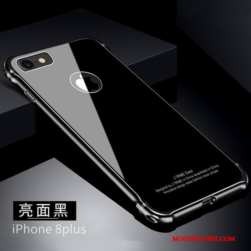 iPhone 8 Plus Kuori Lasi Suojaus Musta Murtumaton Puhelimen Kuoret Metalli Trendi